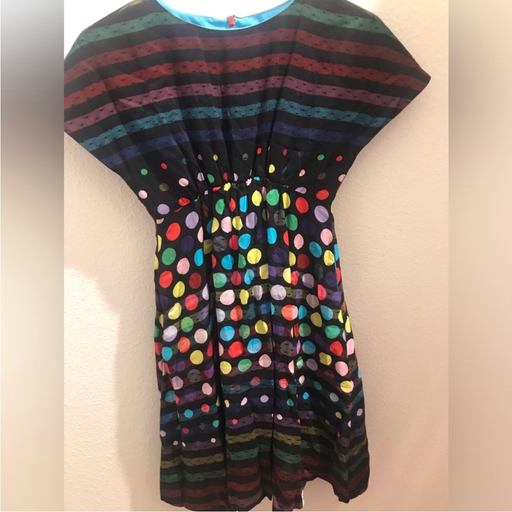 Bijou Sauvage Girls Black Multicolor Polka Dot & Stripe Dress NWOT